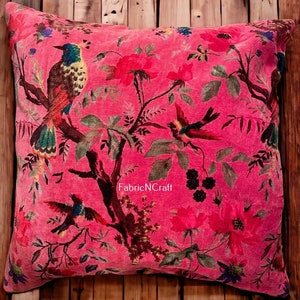 Dark pink OFMD breakup robe fabric Bohemian style cotton velvet birds design cushion pillow cover image 4