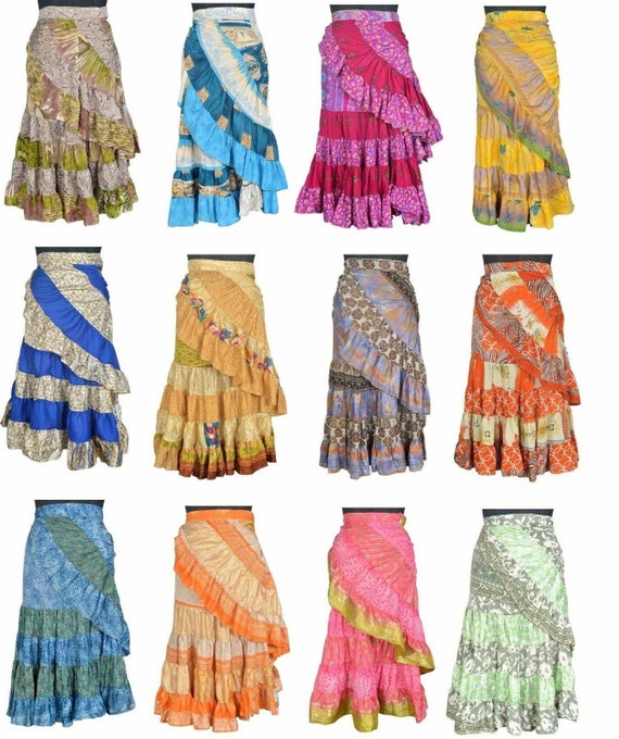 1 Pcs of Indian Vintage Silk Sari Recycled Magic Wrap Ruffle - Etsy