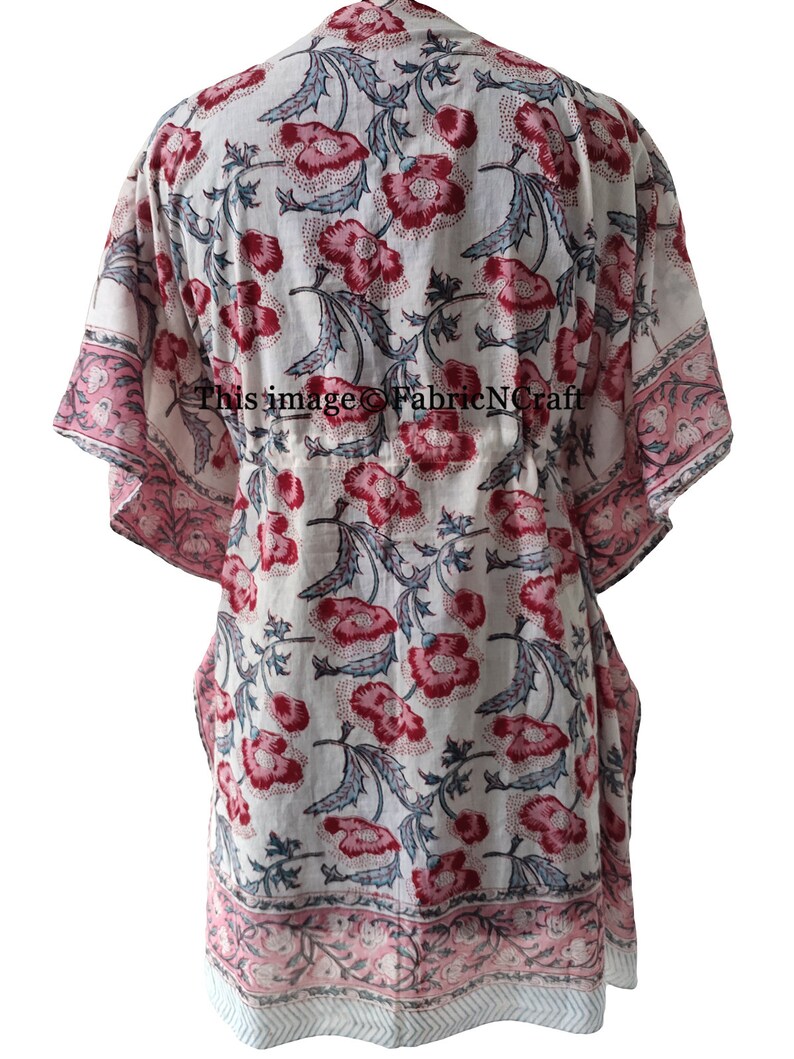 Floral Print One Size Kaftan India Kaftan Indian Hand Block Printed Short Kaftan Pure Cotton Beach Caftan Beach Cover-up Beach Dress