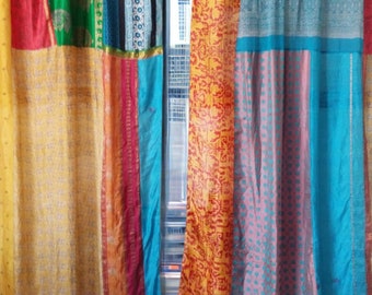 2 pièces de rideau indien sari rideau en soie sari rideau bohème rideau tzigane hippie bohème rideau ethnique tenture murale