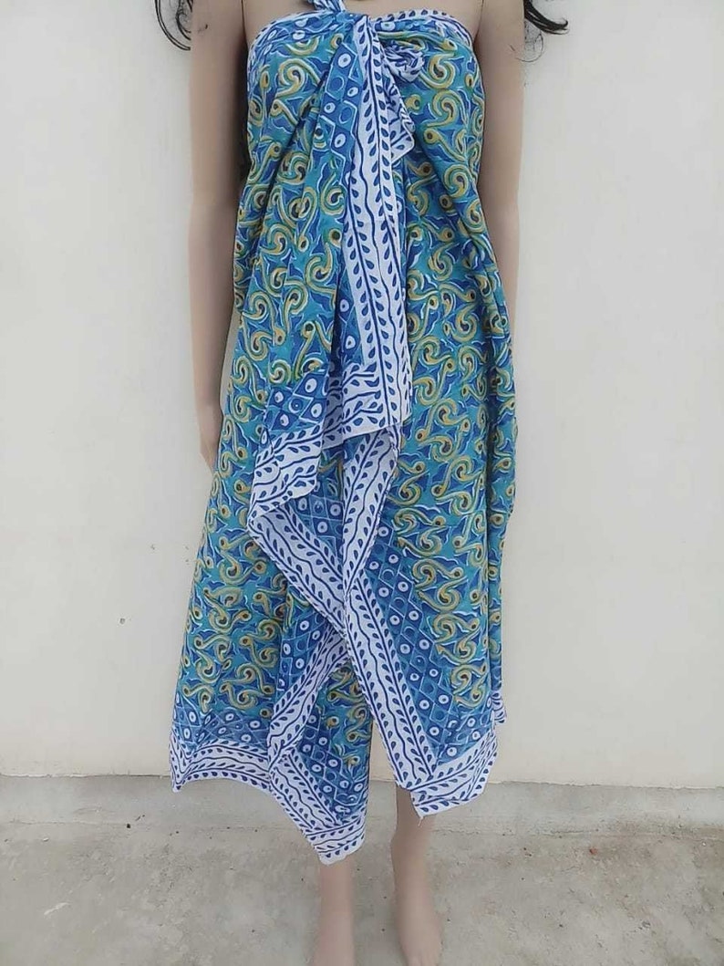 Indian cotton sarongs hand block print Bikini Cover Up Neck Scarf Plus Size Scarves 72 x 42 inch Women Beach Wear Comfort All Season Boho
