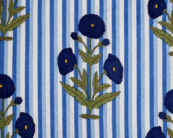 Prachtige poppy bloem handblok bedrukt 100% katoen op maat gesneden, Indiase stof, stof kussenhoes, stof voor gordijnen