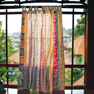EXPRESS SERVICE of Indian Vintage Old Silk Sari Fabric Made Theme Patchwork color Curtain Door Window Curtain Home Room Door Window Curtain Multi