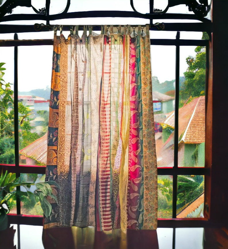 SERVICE EXPRESS de tissu indien vintage en soie ancienne sari fait thème Patchwork couleur rideau porte fenêtre rideau maison chambre porte fenêtre rideau image 8