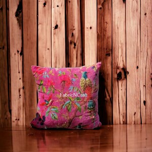 Dark pink OFMD breakup robe fabric Bohemian style cotton velvet birds design cushion pillow cover image 3