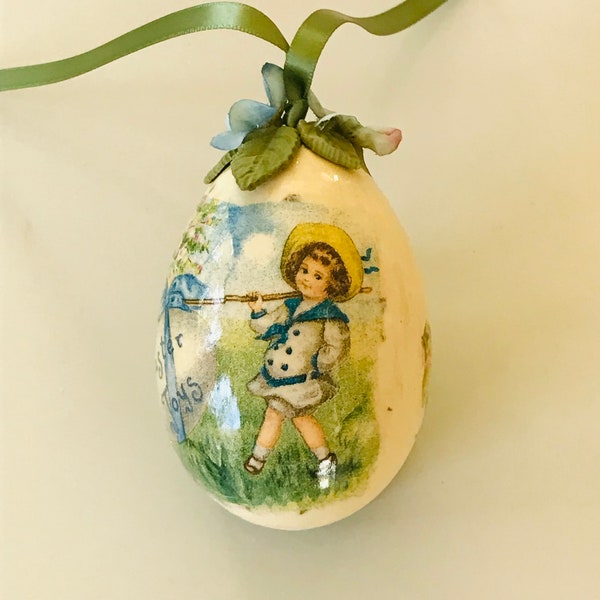 Easter egg, Easter decoration, real goose egg, hand-decorated, nostalgia on the Easter bush, "Easter Toys"