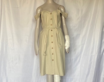 1990s Beige Cotton Summer Dress by Firesh size M