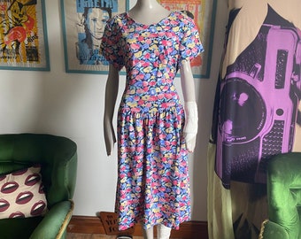 1980s Floral Tea Dress by Another Thyme with Pockets