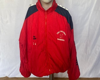 Vintage Adidas Shell Jacket / Windbreaker in red and Navy with trefoil logos on sleeve size Large