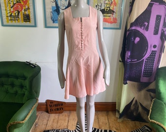 1990S Dress in Pale Pink / Peach with Mini Flare Skirt by She Modell of Italy