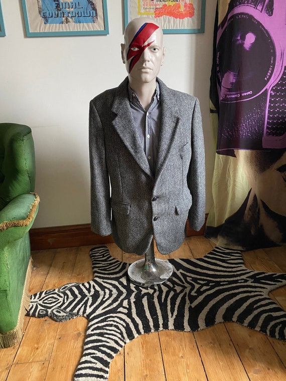 Vintage Harris Tweed Jacket Blazer in Dark Grey Herringbone for 42