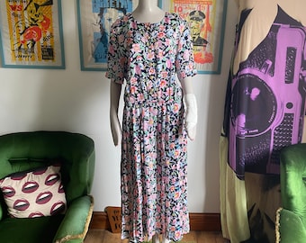 1980s Tea Dress in Floral Fabric by Talbots