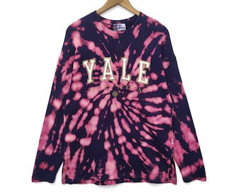 Custom Bleach Wash YALE UNIVERSITY Sweatshirt Sweater Pullover Long Sleeve Tie Dye Art Abstract Medium Size 90s vtg
