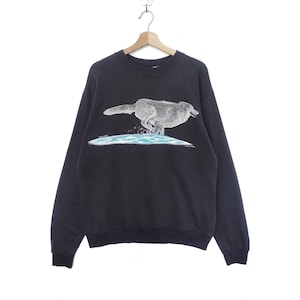 Vintage HARLEQUIN NG Teena Houck WOLF Sweatshirt Sweater Pullover Jumper Long Sleeve Tee Shirt 90s Vtg Hanes Large Size Crew Neck Usa