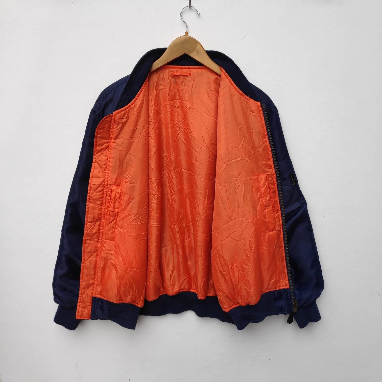 Bomber Jacket Ma-1 Style Dark Blue Orange Sweater Large Size - Etsy