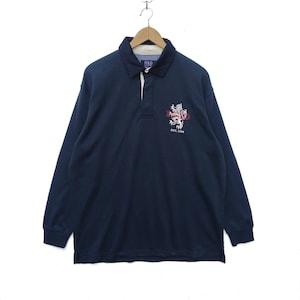 Vintage POLO British Country Spirit Polo Shirt Pullover Collar Neck Long Sleeve Streetwear Oversized 3L XXL Size Polos Dark Blue Oversize