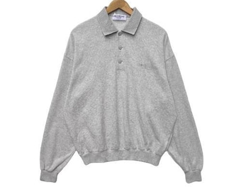 Vintage CERRUTI 1881 Sport Sweatshirt Sweater Pullover Jumper Collar Neck Embroidery Logo Streetwear Silver Gray Italy Nino Cerruti Biella
