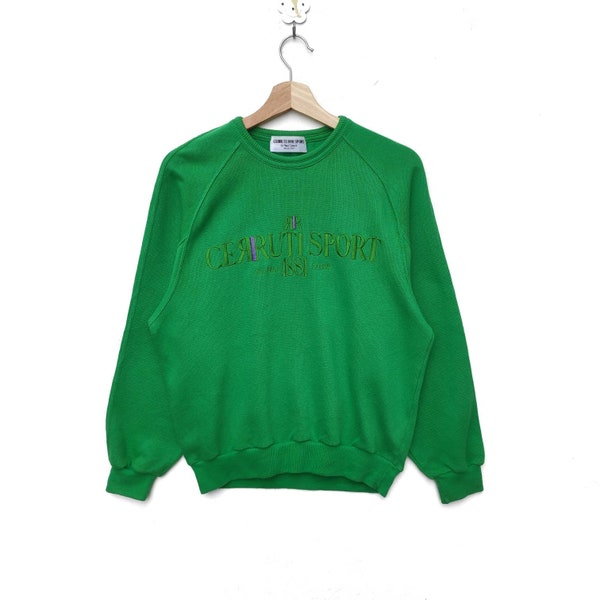 Vintage CERRUTI 1881 Sport Sweatshirt Sweater Pullover Jumper Small Crew Neck Embroidery Logo Streetwear Green Italy Nino Cerruti Biella