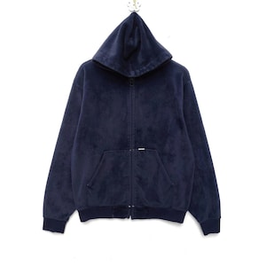 Vintage CARHARTT Velvet Hoodie Sweatshirt Sweater Pullover Jumper Small Logo Shirt Large Size Vtg 90s Rugged Outdoor Wear Dark Blue Colour