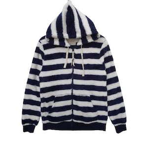 POWER To The PEOPLE Stripe Hoodie Sweater Full Zipp Medium Size Hip Hop Swag Streetwear Light Jacket Full Zip Fluffy Dark Blue White Colour