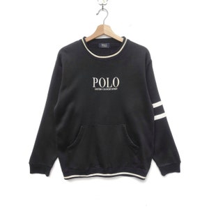 Vintage POLO British Country Spirit Sweatshirt Sweater Long Sleeve Hip Hop Swag Streetwear Medium Size Crew Neck Vtg 90s Black