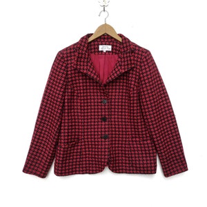 Vintage HANAE MORI Nouvelle Taille Suit Blazer Casual Jacket Size 46 Outerwear Formal Event Women&#39;s Lady&#39;s Girl&#39;s Long Sleeve Button Up Coat