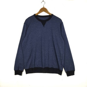 Plain Striped Sweatshirt Sweater Pullover Crew Neck Long Sleeve Large Size Streetwear Sportswear Hip Hop Swag Rap Tee Shirt Dark Blue colour