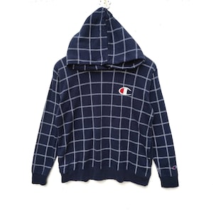 CHAMPION HOODIE Checkered Sweater Pullover Jumper Hip Hop Swag Rap Tee Shirt Small Size Long Sleeve Authentic American Athletic Apparel