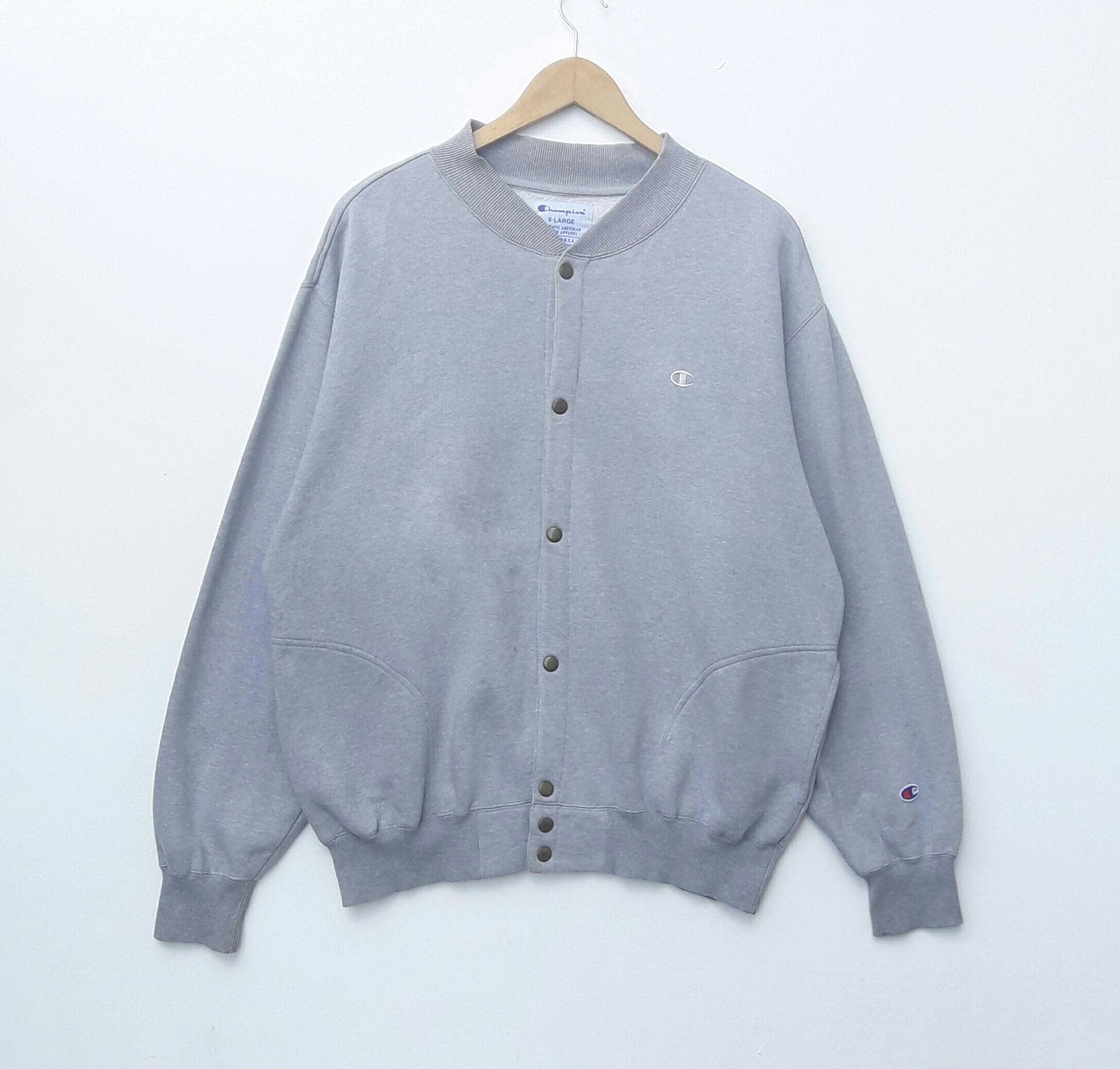 RARE! CHAMPION Button up Sweatshirt Embroidery Logo Sweater RARE! CHAMPION Button up Sweatshirt Embroidery Logo Sweater