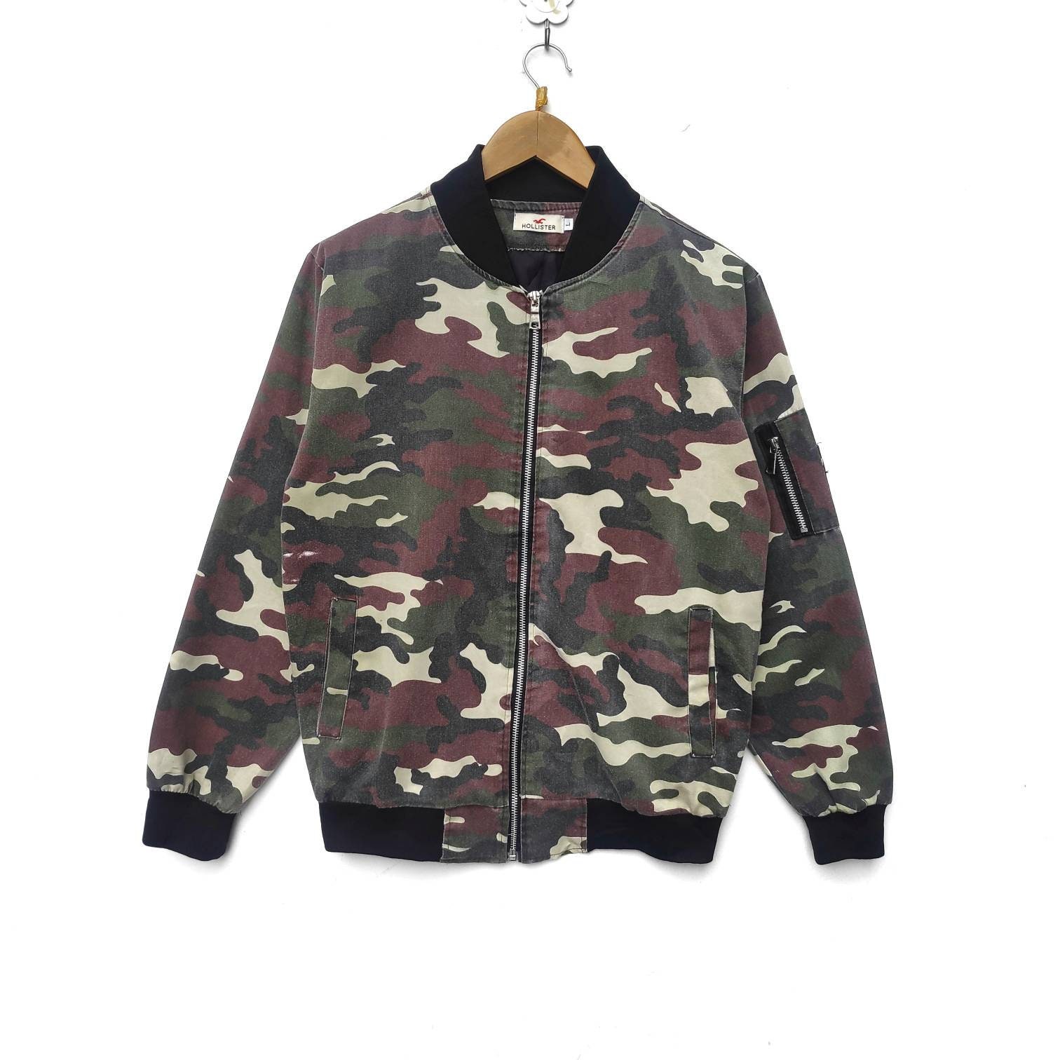 HOLLISTER Bomber Jacket Camouflage Colour Sweater Medium Size - Etsy
