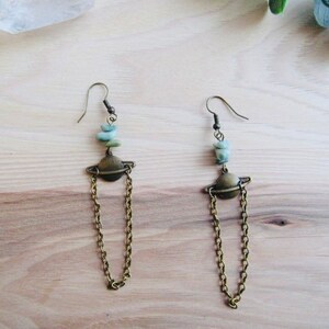 Bronze Planet Earrings, with Qinghai Jade Stones