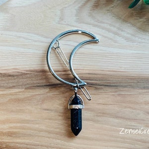 SILVER Crescent Moon Hair Clip with Gemstone, Moon Accessories, Moon Hair Clip, Moon Barrette
