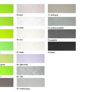 K&ouml;nnte beinhalten: Farbkarte mit 14 verschiedenen Farbt&ouml;nen von Gr&uuml;n, Grau und Schwarz. Die Farben sind mit Nummern und Namen beschriftet, wie z. B. "Hellgr&uuml;n", "Mittelgr&uuml;n 1", "Leuchtendgr&uuml;n", "Dunkelgrau", "Mittelgrau" und "Schwarz".