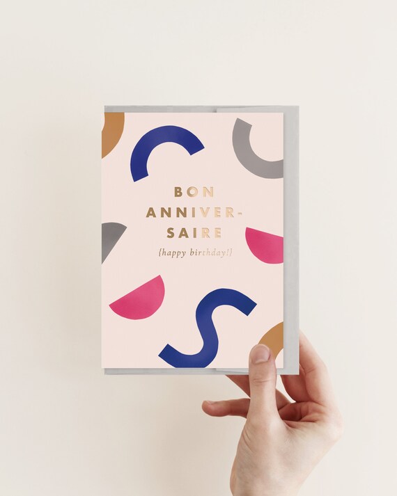 Bon Anniversaire Happy Birthday Card Gold Foil Playful Etsy Bon Anniversaire Happy Birthday Card Gold Foil Playful Etsy