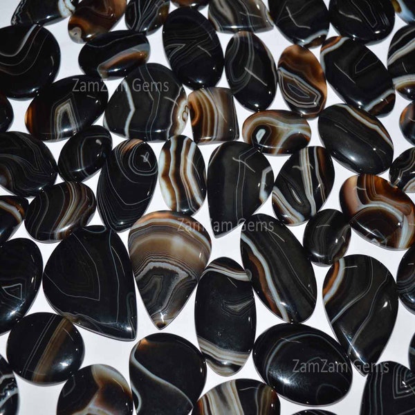 Top Quality Black Banded Agate Cabochon Lot, Natural Black Banded Agate Gemstone Wholesale Lot, Pendant Jewelry Making, Mix Shape & Size