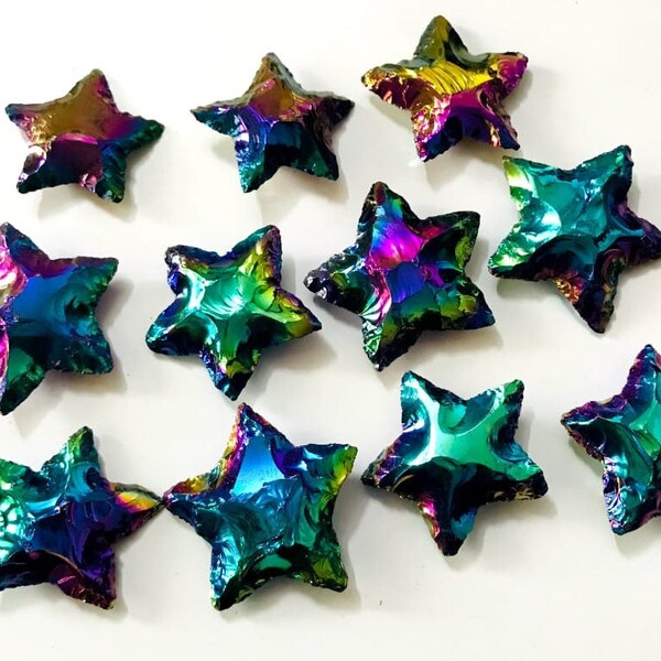 Titanium Coated Star Lots Gemstone - Loose Gemstone - Healing Crystal Moon Jewelry, Titanium Aura Star Obsidian Star Crystal Star,crystal