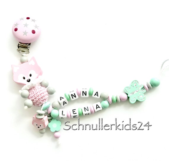 Schnullerkette mit Namen ☆ Mädchen ☆ rosa /& weiß ☆ Sterne ☆ Babygeschenk