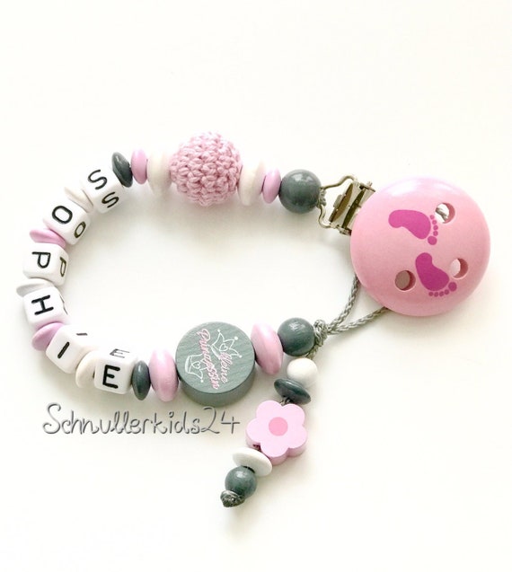 Schnullerkette mit Namen ☆ Mädchen ☆ rosa /& weiß ☆ Sterne ☆ Babygeschenk