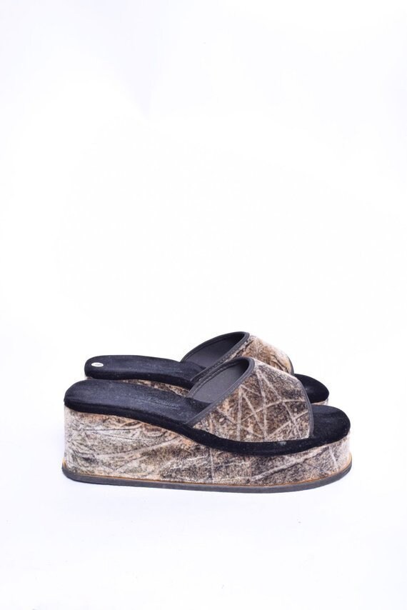 Vintage 90's Velvet Platform Sandals / Velvet Plat