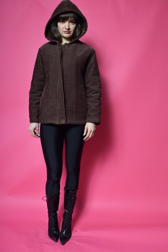 Corduroy Hooded Jacket /Vintage 90's Brown Cordur