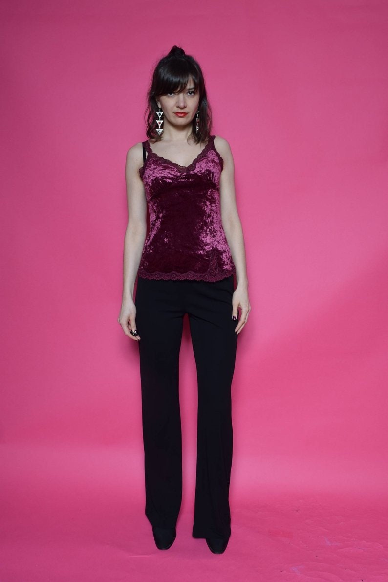 Vintage 90/'s Velvet Strappy Top Burgundy Velvet Top Sleeveless Velvet Blouse Size Small