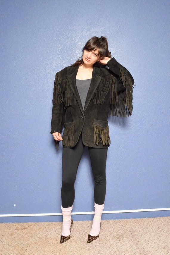 Vintage 90's Fringe Suede Leather Jacket / Brown