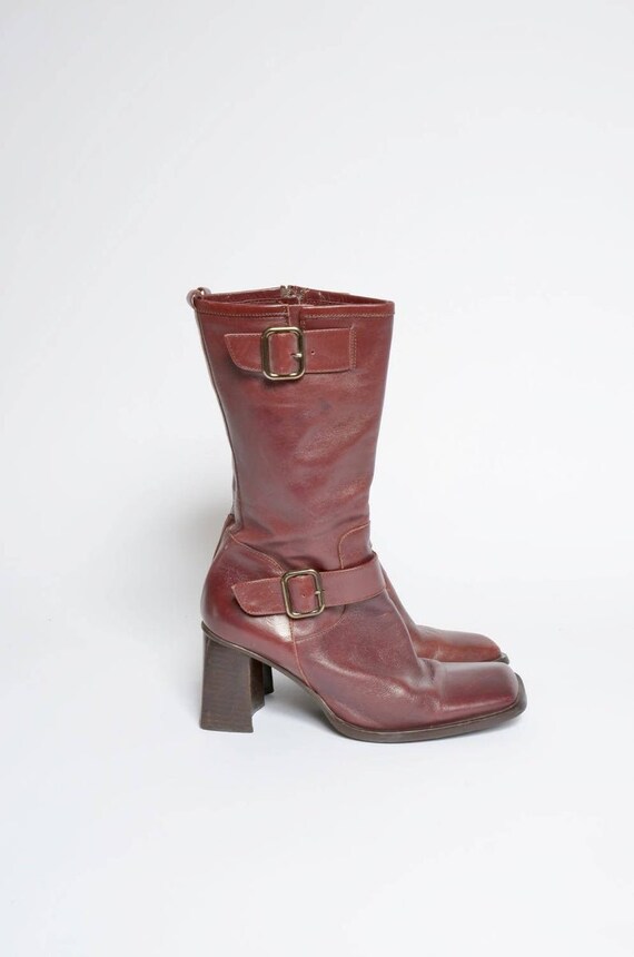 Vintage Burgundy/Red Leather Chunky Heel Zipper Bo