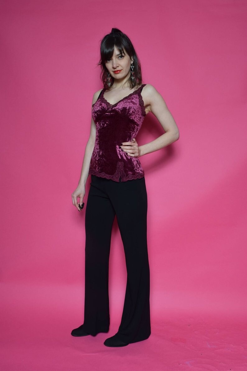 Vintage 90/'s Velvet Strappy Top Burgundy Velvet Top Sleeveless Velvet Blouse Size Small