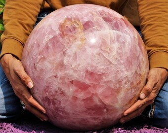 Pink Rose Quartz Crystal Made Sphere - 345MM Giant Healing Power Stone, Metaphysical Energy Ball for Spiritual Gift