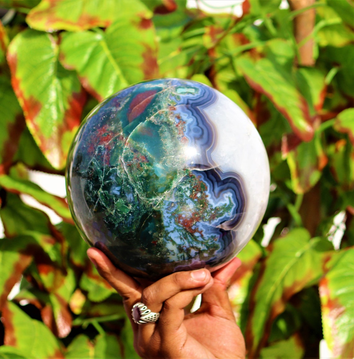 Énorme 180MM Natural Blue Lace Agate Moss Agate & Ocean Jasper | Etsy