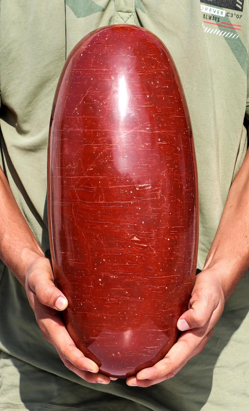 Red Jasper Crystal Lingam: Chakra Balance Spiritual Decor (405MM) image 2