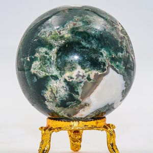 Green Moss Agate Sphere: Chakra Balancing Crystal, Reiki Energy Decor (55MM) image 9