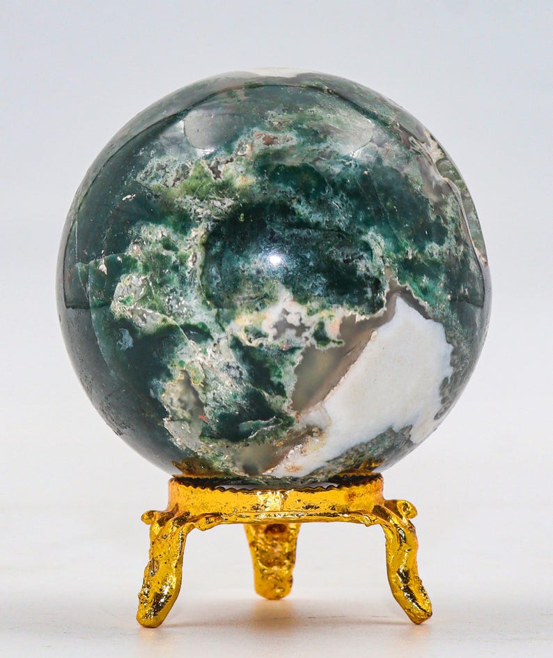 Green Moss Agate Sphere: Chakra Balancing Crystal, Reiki Energy Decor (55MM) image 9