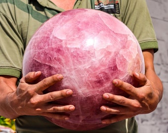 310MM Pink Rose Quartz Sphere - Energy-Charging Healing Crystal Reiki & Meditation Gemstone Ideal for Anxiety Relief Spiritual Decor Gift